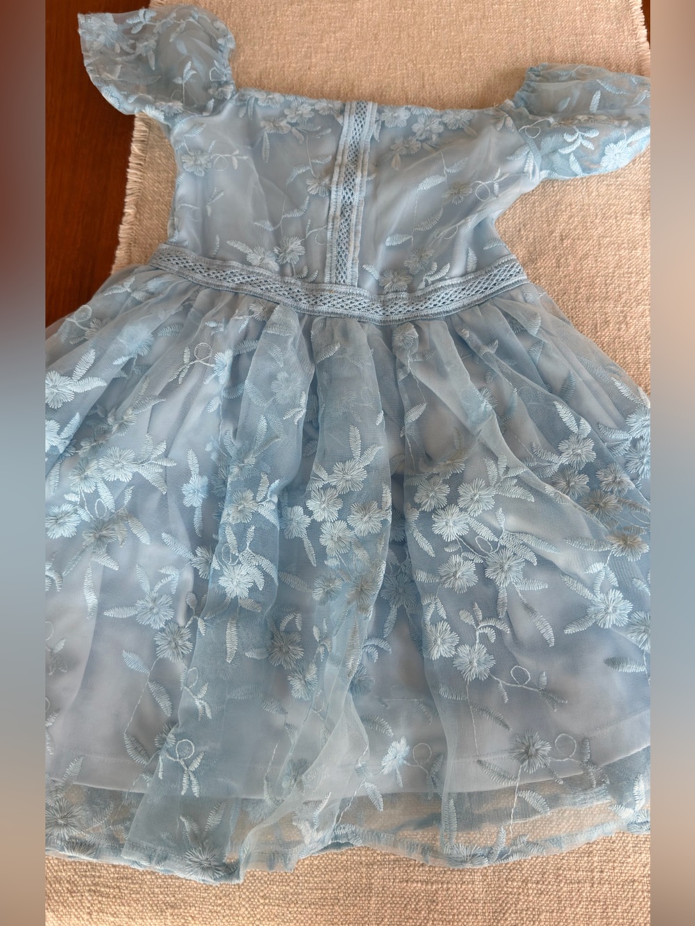 Blue lace embroidered girls party dress